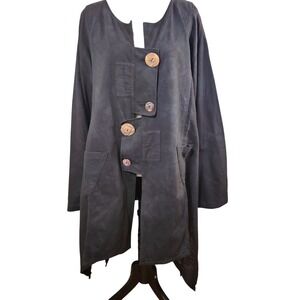 Steel Pony Sz 4 Black Oversized Tunic Top Womens XL/XXL Button Front Art to Wear